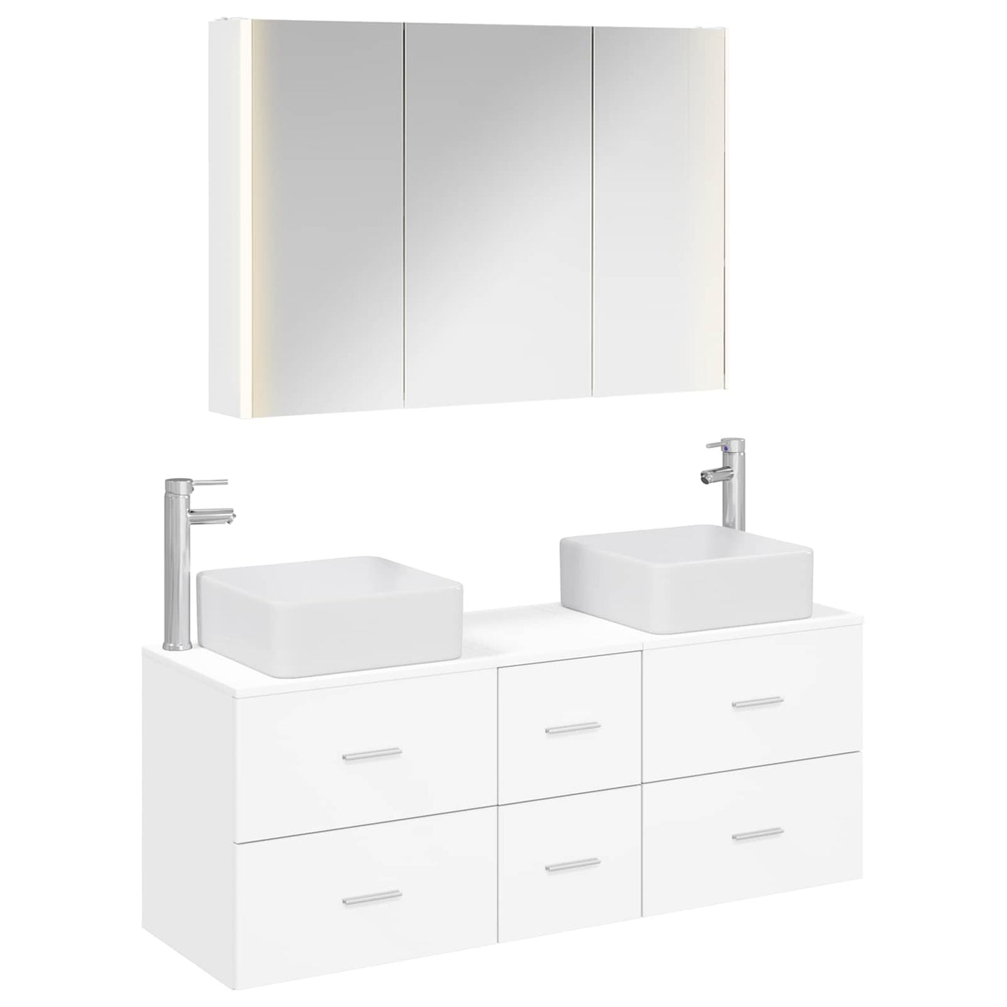 Bathroom Furniture Set 4 pcs White Engineered Wood and Glass