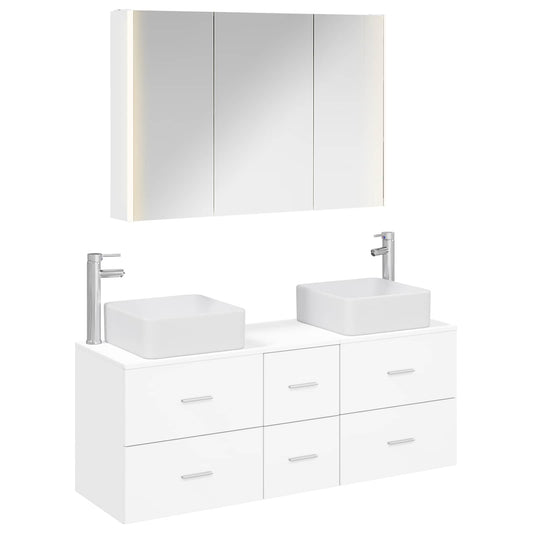 Bathroom Furniture Set 4 pcs White Engineered Wood and Glass