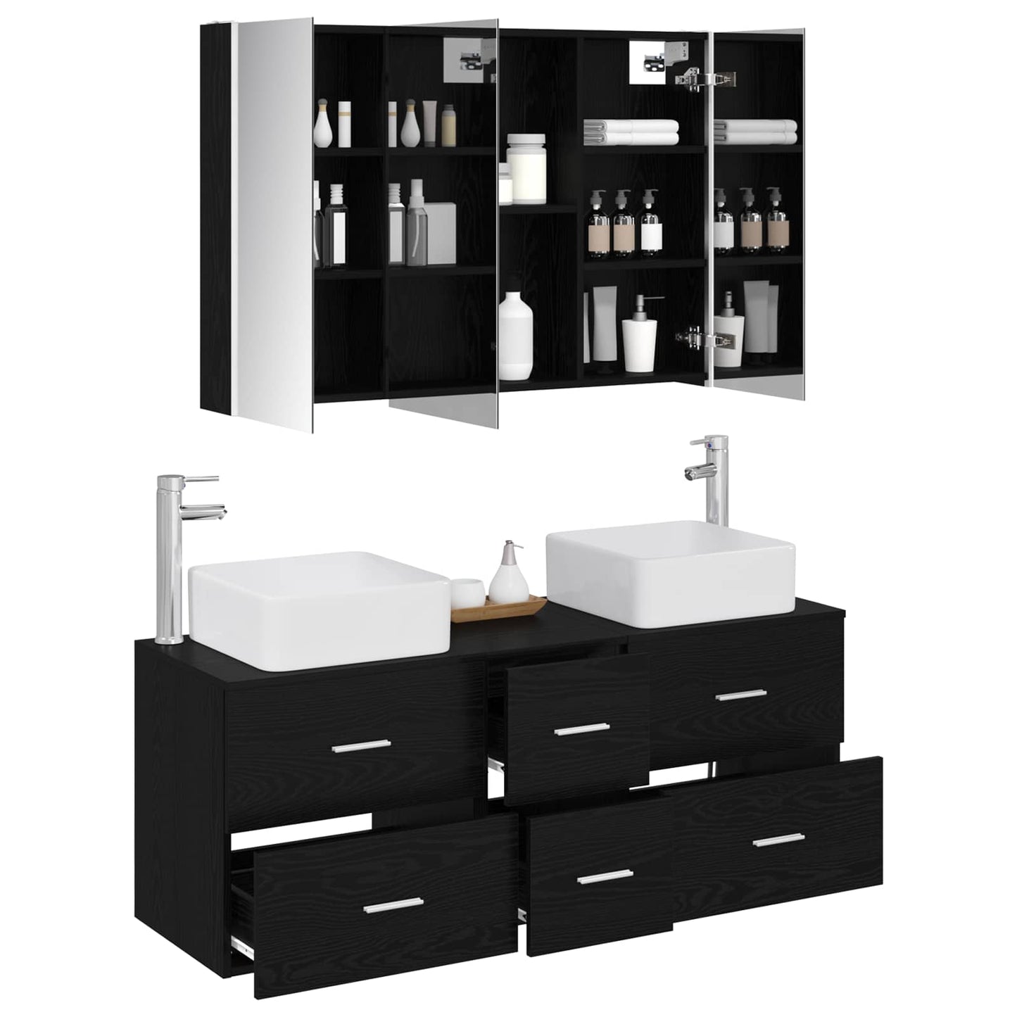 Bathroom Furniture Set 4 pcs Black Oak