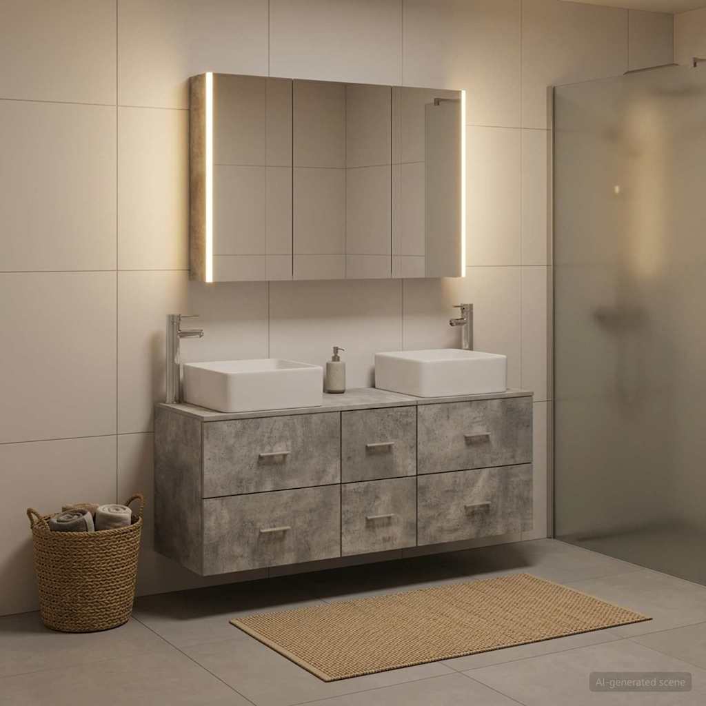 Bathroom Furniture Set 4 pcs Concrete Grey