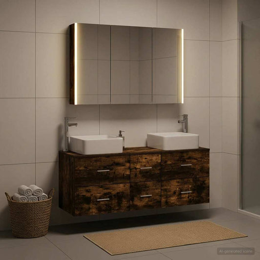 Bathroom Furniture Set 4 pcs Smoked Oak