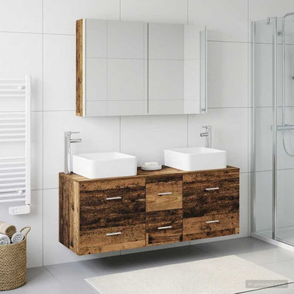 Bathroom Furniture Set 4 pcs Old Wood Engineered Wood and Glass