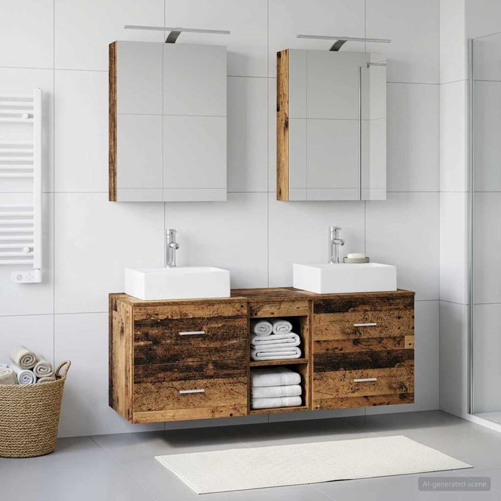 Bathroom Furniture Set 5 pcs Old Wood Engineered Wood and Glass