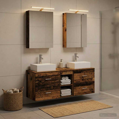 Bathroom Furniture Set 5 pcs Old Wood Engineered Wood and Glass