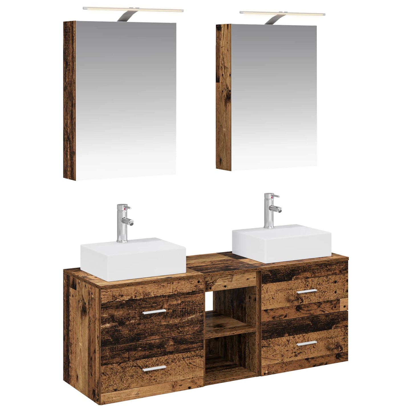 Bathroom Furniture Set 5 pcs Old Wood Engineered Wood and Glass