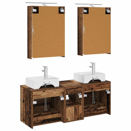 Bathroom Furniture Set 5 pcs Old Wood Engineered Wood and Glass