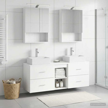 Bathroom Furniture Set 5 pcs White Engineered Wood and Glass