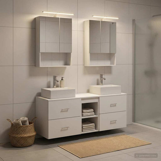 Bathroom Furniture Set 5 pcs White Engineered Wood and Glass
