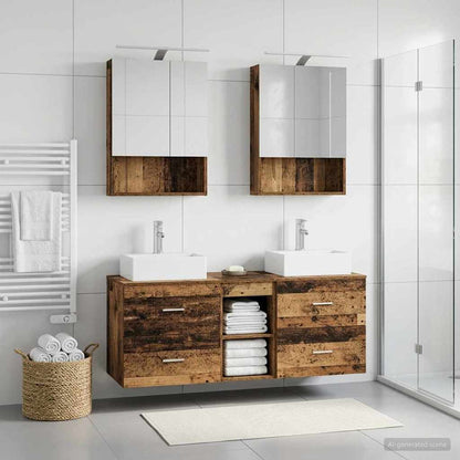Bathroom Furniture Set 5 pcs Old Wood Engineered Wood and Glass
