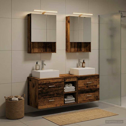 Bathroom Furniture Set 5 pcs Old Wood Engineered Wood and Glass