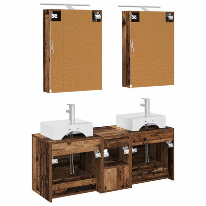Bathroom Furniture Set 5 pcs Old Wood Engineered Wood and Glass