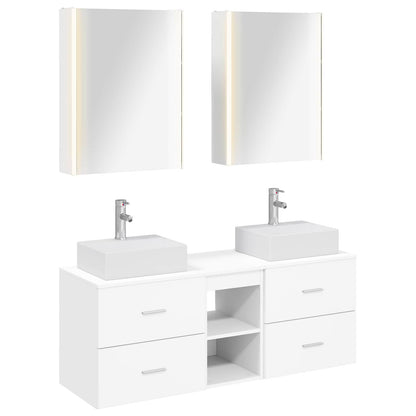 Bathroom Furniture Set 5 pcs White Engineered Wood and Glass