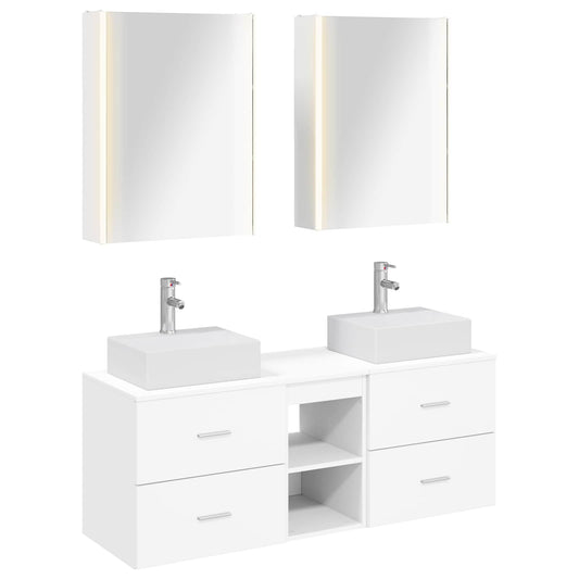 Bathroom Furniture Set 5 pcs White Engineered Wood and Glass
