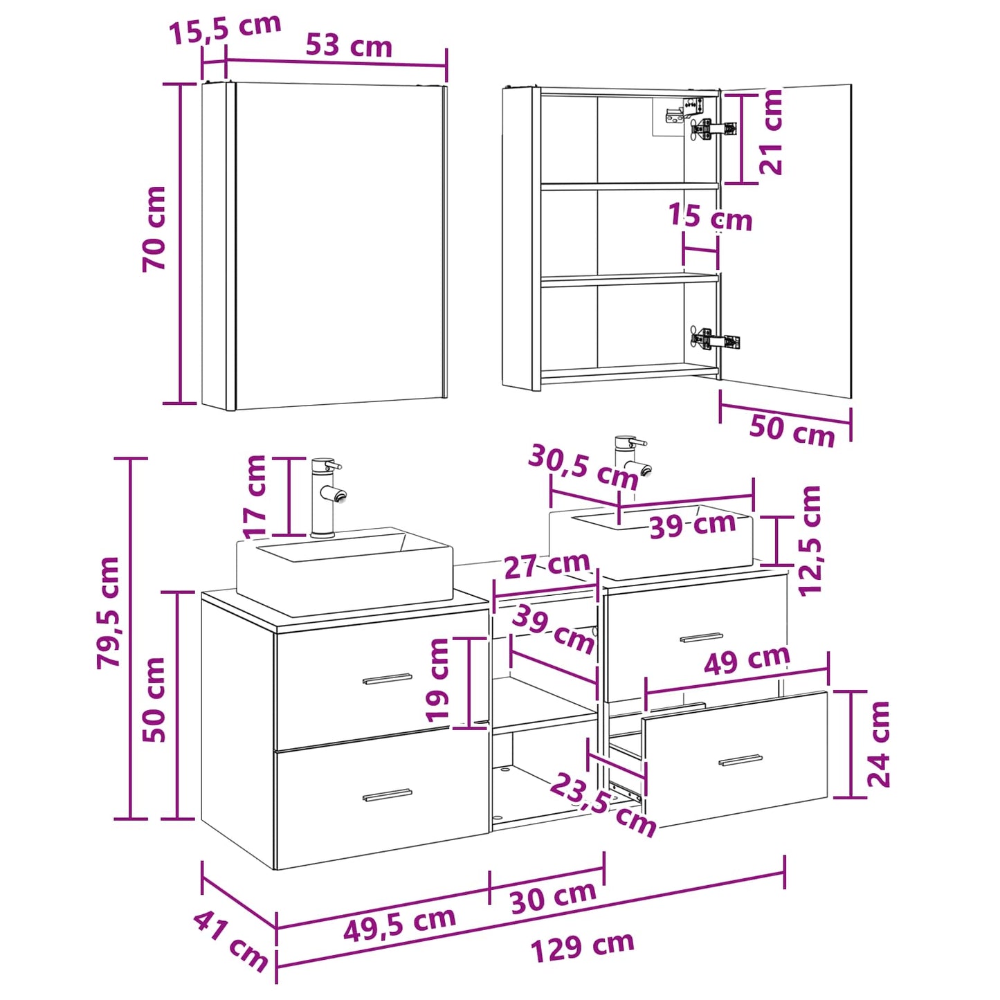 Bathroom Furniture Set 5 pcs White Engineered Wood and Glass