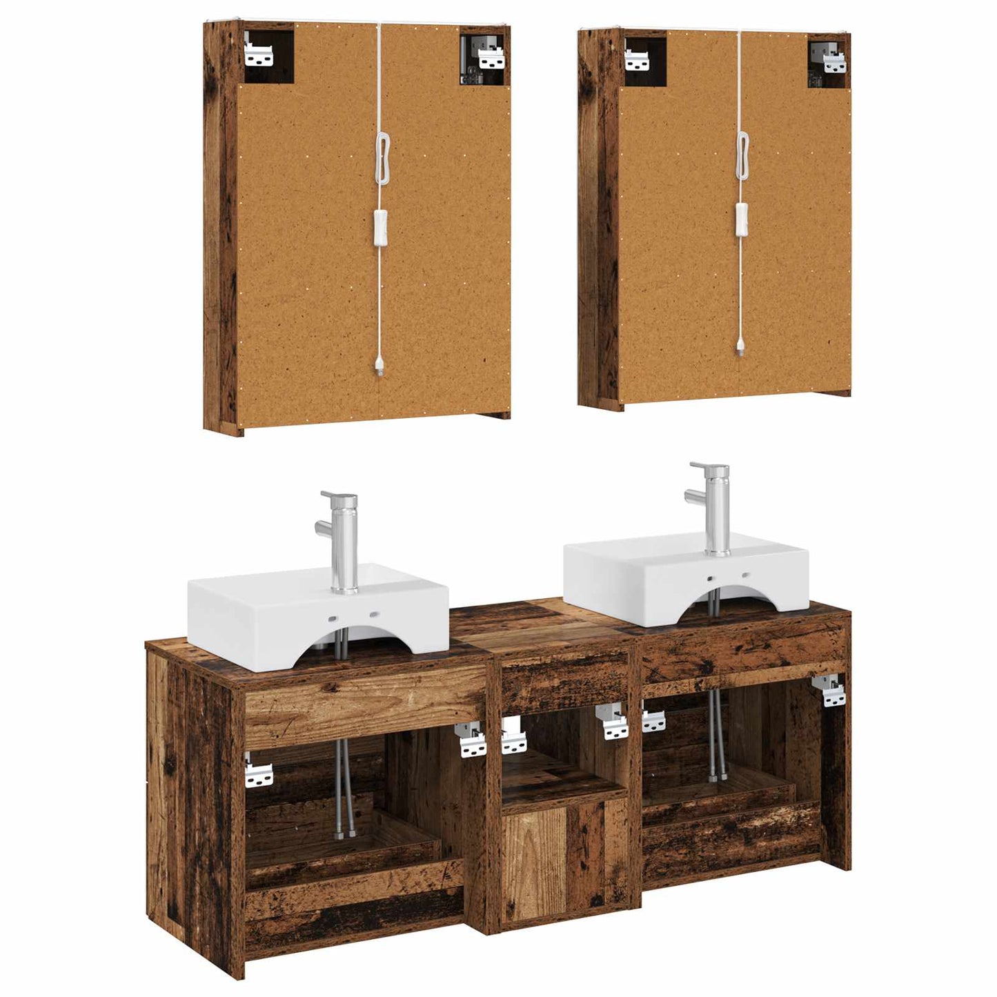 Bathroom Furniture Set 5 pcs Old Wood Engineered Wood and Glass