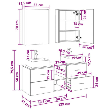 Bathroom Furniture Set 5 pcs Old Wood Engineered Wood and Glass