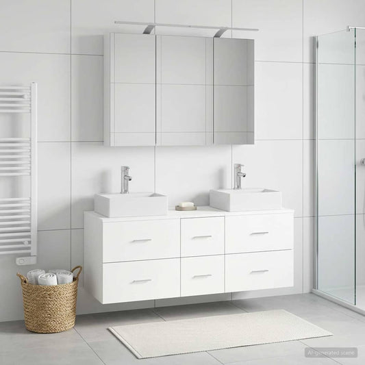 Bathroom Furniture Set 4 pcs White Engineered Wood and Glass