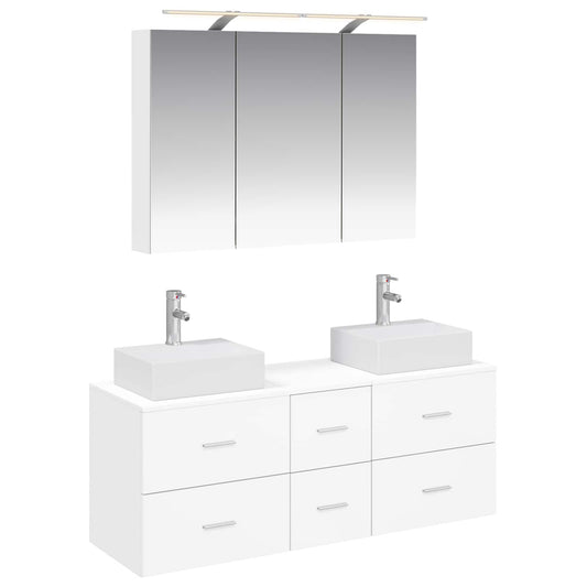 Bathroom Furniture Set 4 pcs White Engineered Wood and Glass