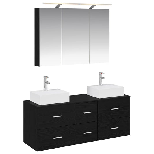 Bathroom Furniture Set 4 pcs Black Oak