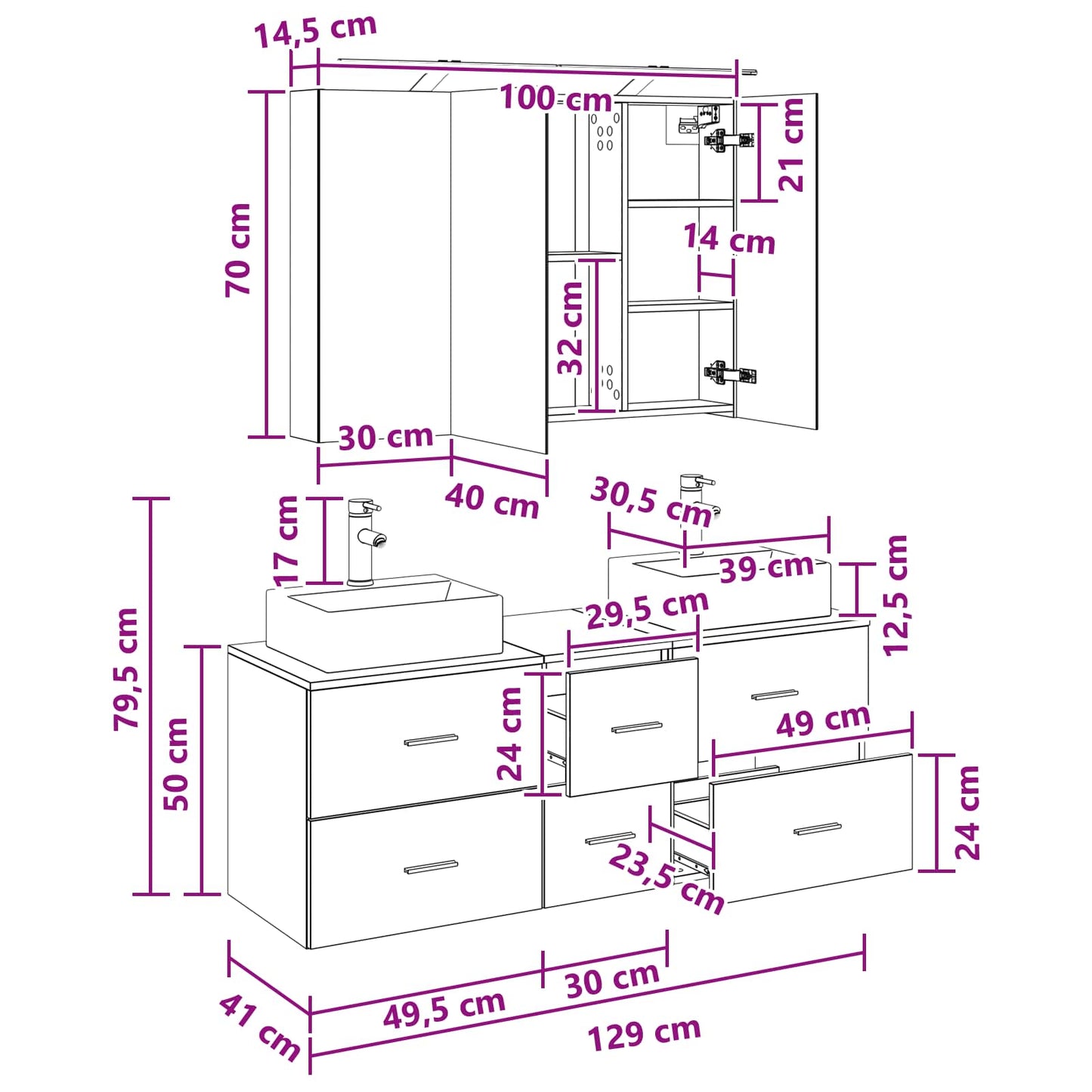 Bathroom Furniture Set 4 pcs Grey Sonoma