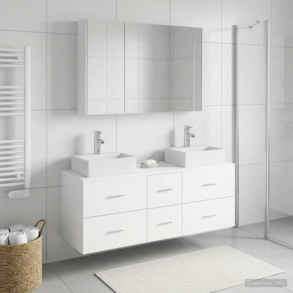 Bathroom Furniture Set 4 pcs White Engineered Wood and Glass