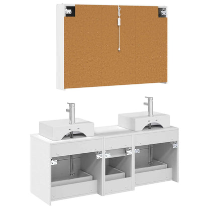 Bathroom Furniture Set 4 pcs White Engineered Wood and Glass