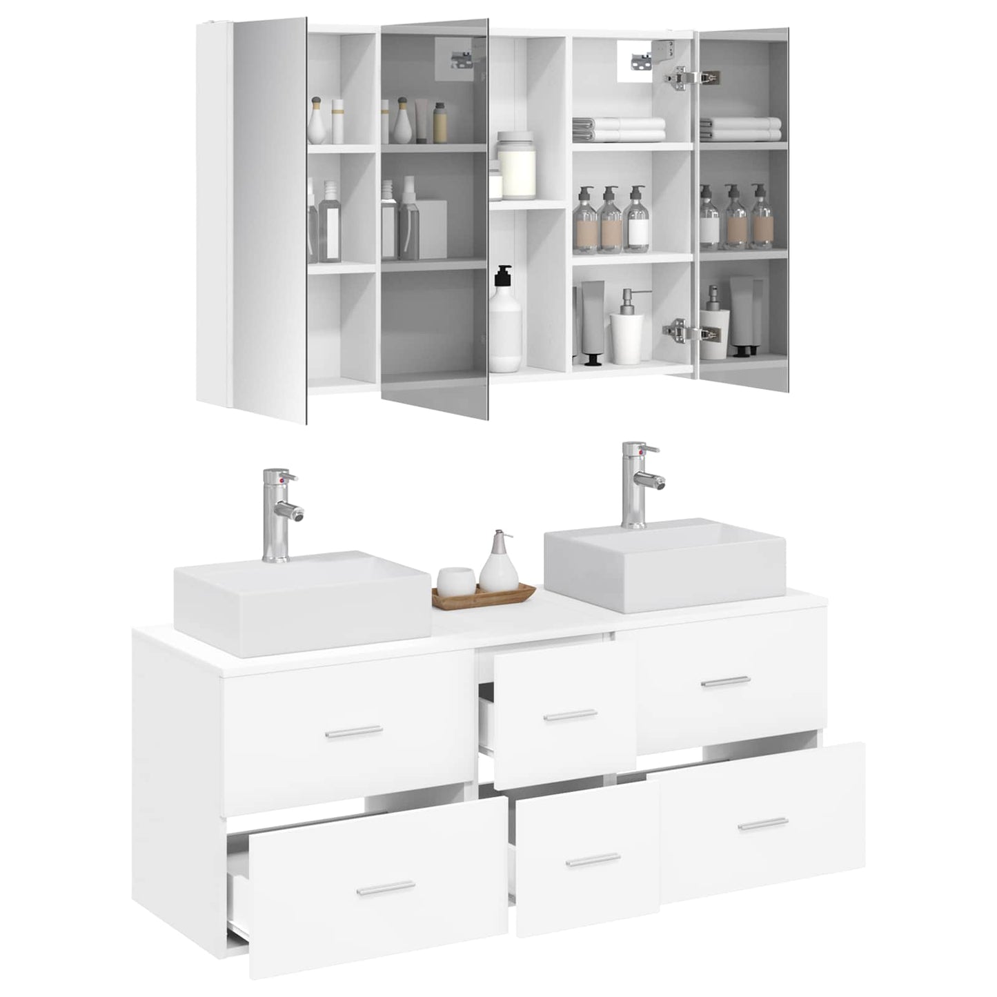 Bathroom Furniture Set 4 pcs White Engineered Wood and Glass