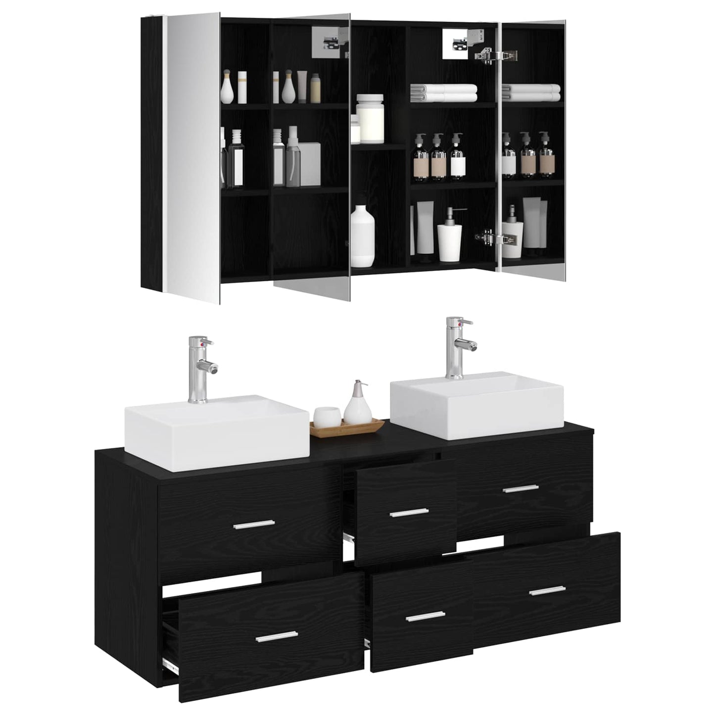 Bathroom Furniture Set 4 pcs Black Oak