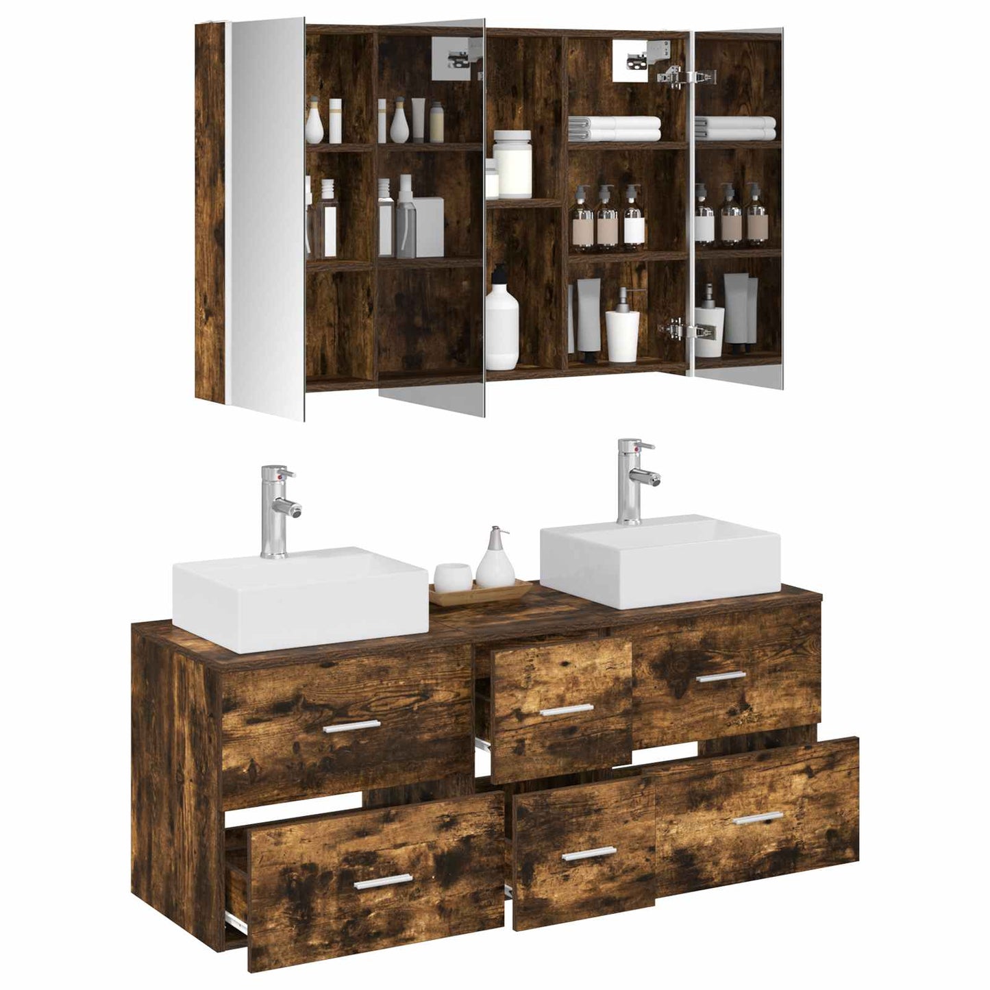Bathroom Furniture Set 4 pcs Smoked Oak