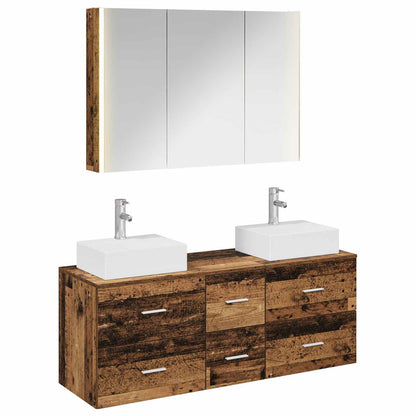 Bathroom Furniture Set 4 pcs Old Wood Engineered Wood and Glass