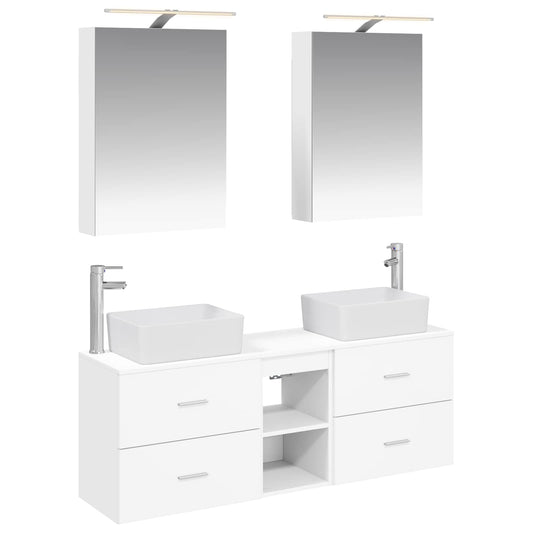 Bathroom Furniture Set 5 pcs White Engineered Wood and Glass