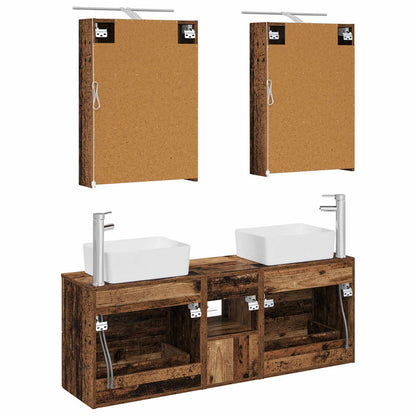 Bathroom Furniture Set 5 pcs Old Wood Engineered Wood and Glass