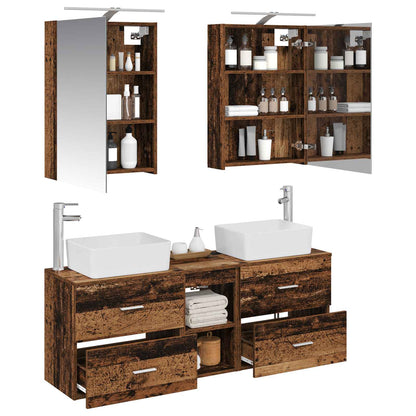 Bathroom Furniture Set 5 pcs Old Wood Engineered Wood and Glass