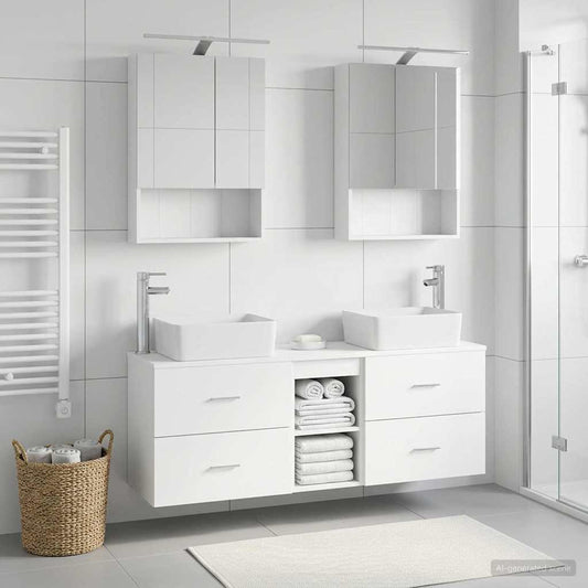 Bathroom Furniture Set 5 pcs White Engineered Wood and Glass