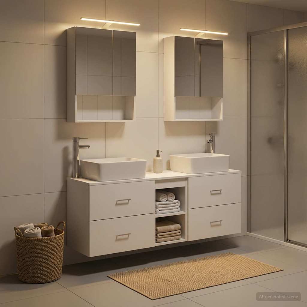 Bathroom Furniture Set 5 pcs White Engineered Wood and Glass