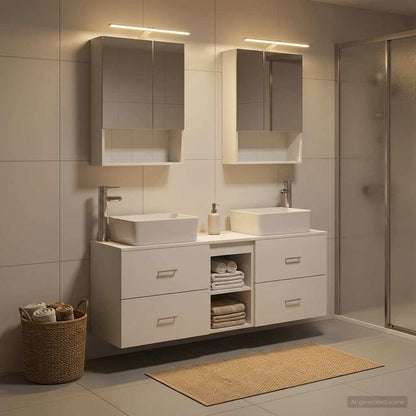 Bathroom Furniture Set 5 pcs White Engineered Wood and Glass