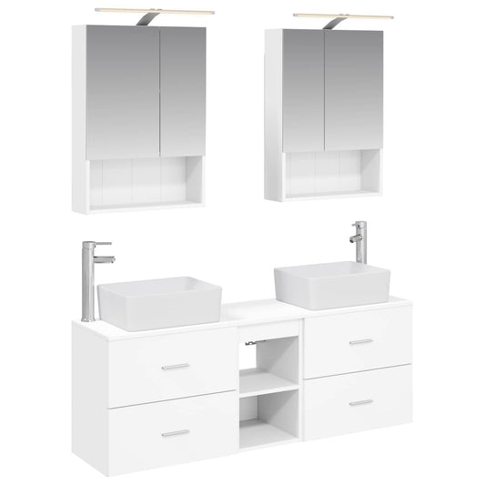 Bathroom Furniture Set 5 pcs White Engineered Wood and Glass
