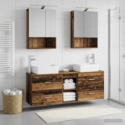 Bathroom Furniture Set 5 pcs Old Wood Engineered Wood and Glass