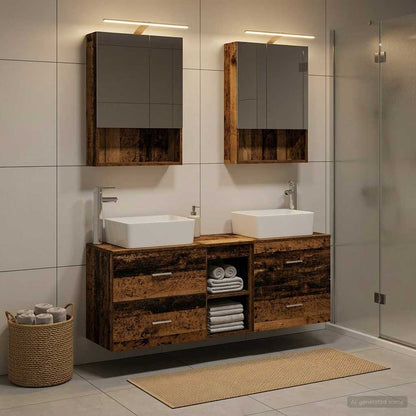 Bathroom Furniture Set 5 pcs Old Wood Engineered Wood and Glass