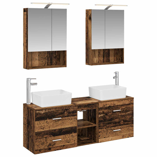 Bathroom Furniture Set 5 pcs Old Wood Engineered Wood and Glass