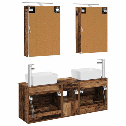 Bathroom Furniture Set 5 pcs Old Wood Engineered Wood and Glass
