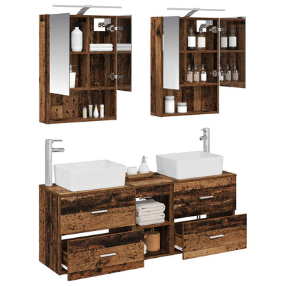 Bathroom Furniture Set 5 pcs Old Wood Engineered Wood and Glass