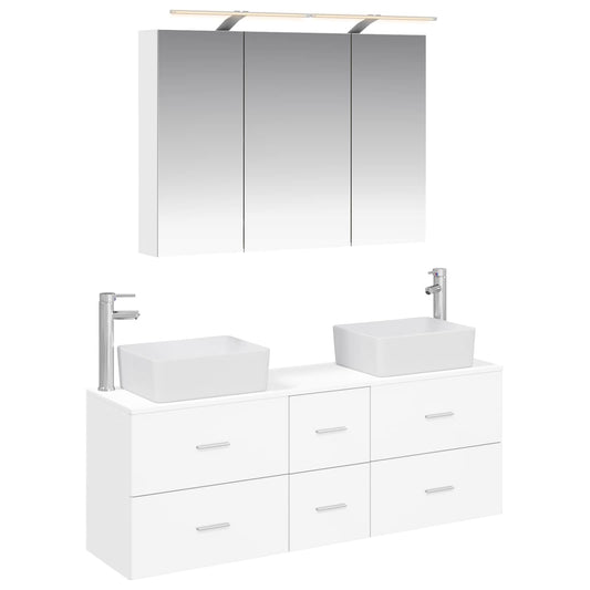 Bathroom Furniture Set 4 pcs White Engineered Wood and Glass