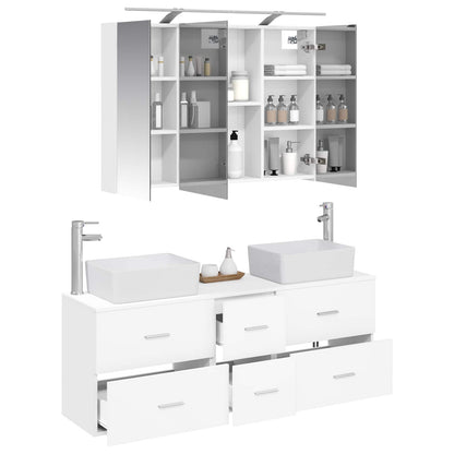 Bathroom Furniture Set 4 pcs White Engineered Wood and Glass