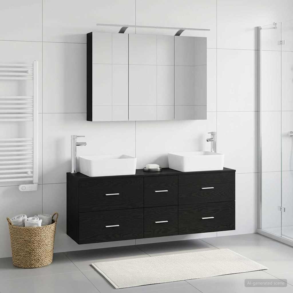 Bathroom Furniture Set 4 pcs Black Oak