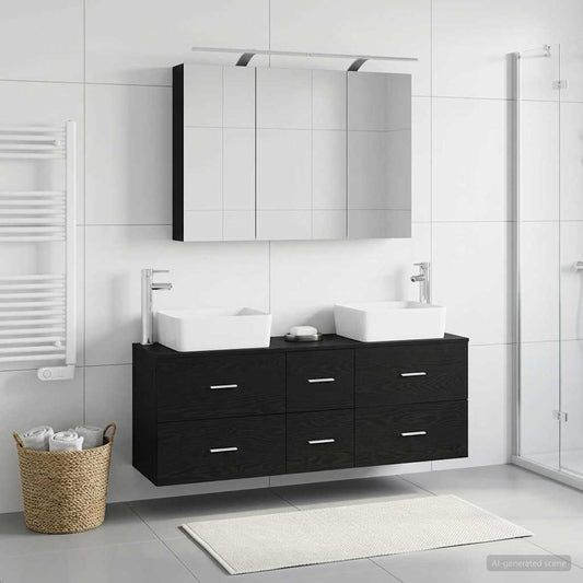 Bathroom Furniture Set 4 pcs Black Oak
