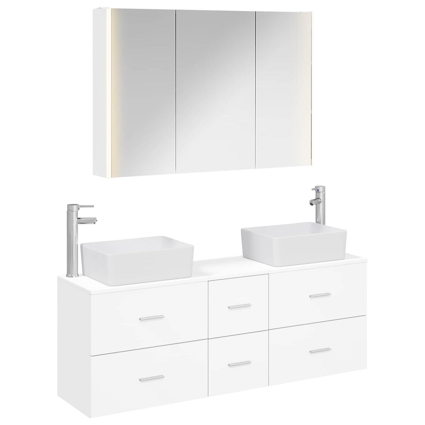 Bathroom Furniture Set 4 pcs White Engineered Wood and Glass