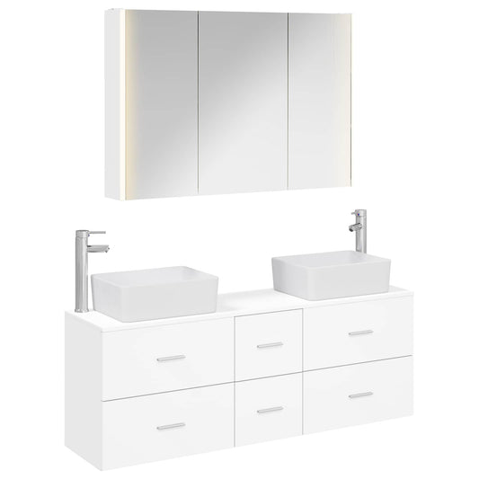 Bathroom Furniture Set 4 pcs White Engineered Wood and Glass