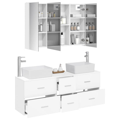 Bathroom Furniture Set 4 pcs White Engineered Wood and Glass