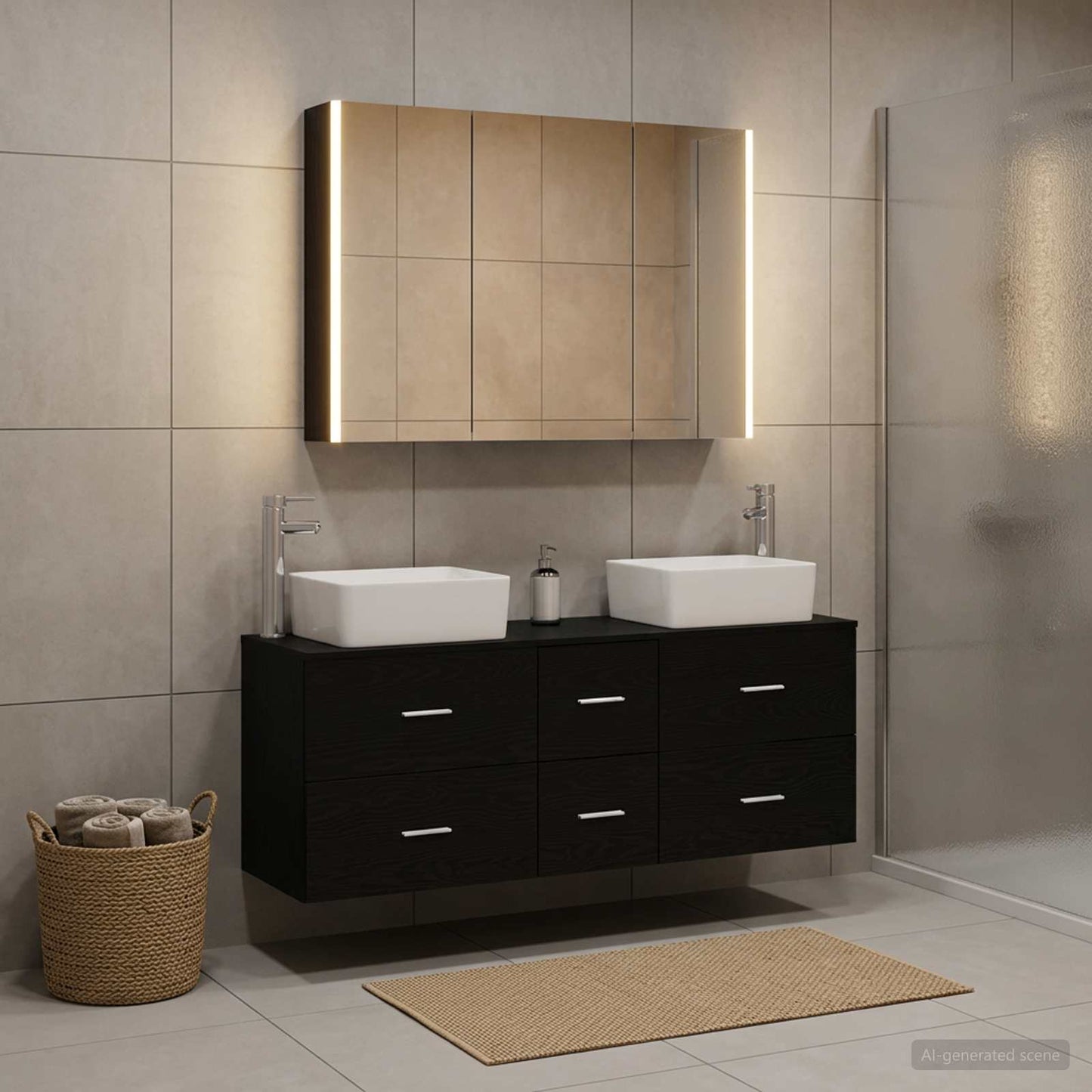 Bathroom Furniture Set 4 pcs Black Oak